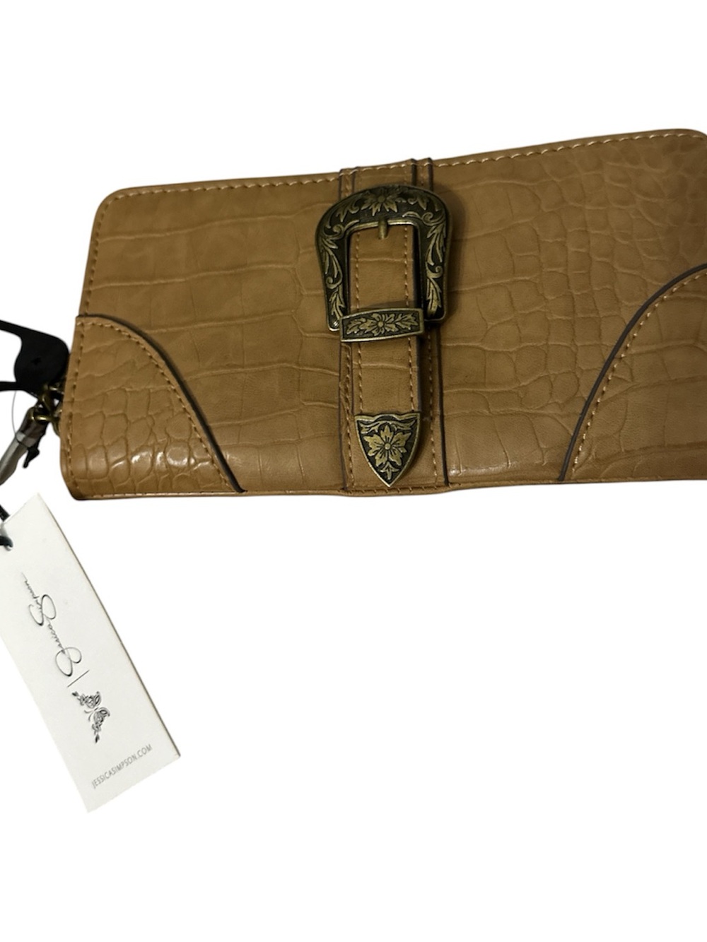 NWT Jessica Simpson Tan Croc-Embossed Wallet with Decorative Buckle